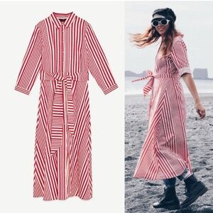 Zara Red and White Striped Maxi Dress
